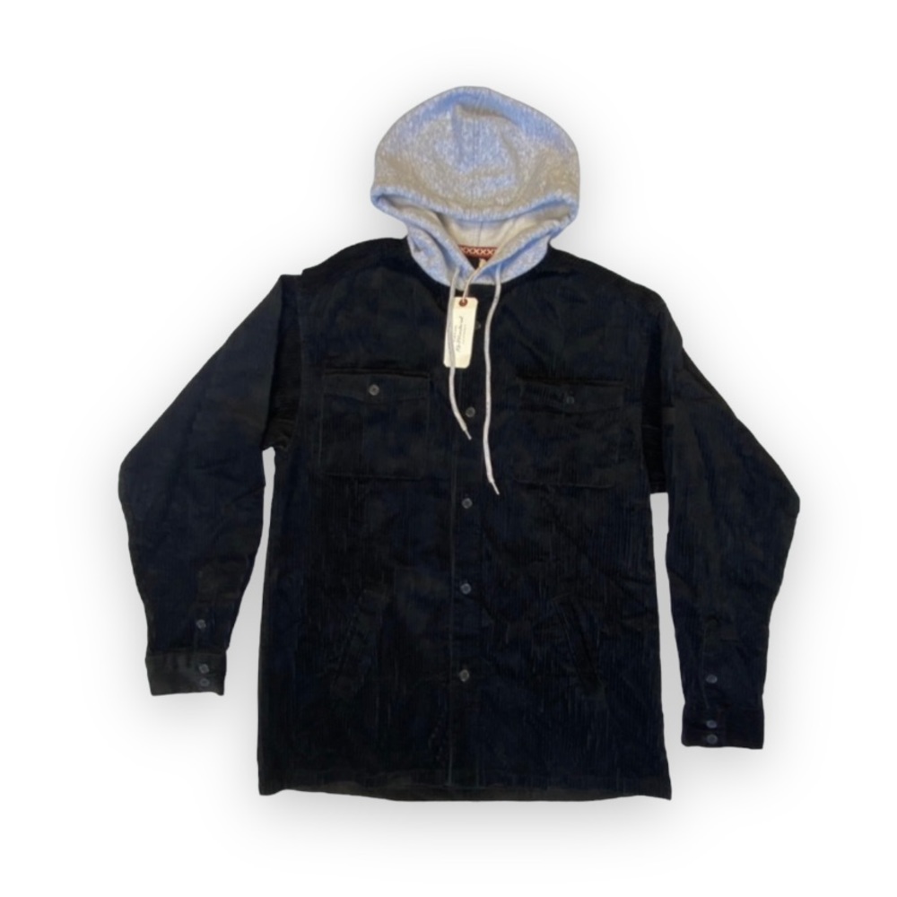 ❌SOLD❌NWT Cotton On Hooded Corduroy Cord Button Up Black Shirt Vintage